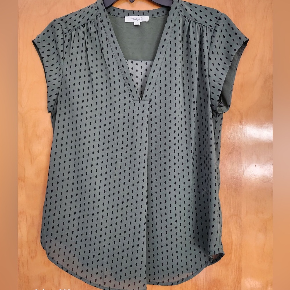 V-Neck Olive Green Dot Blouse